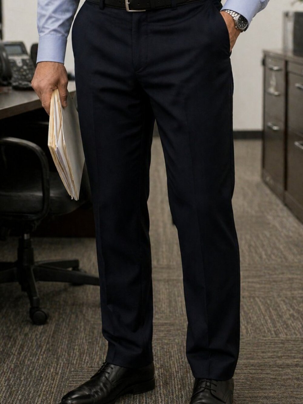 Haggar Men's Slacks Pants Navy Blue 38X32" Straight Fit No Iron Comfort Waist